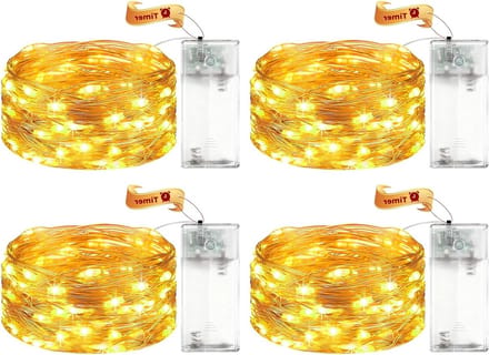 Pack van 4 LED Sfeerverlichting op Batterij met Timer - 3 m 30 LED Micro Koper Draad Lichten voor Binnen, Warm Witte Stringverlichting voor Bruiloften en Feestdagen
