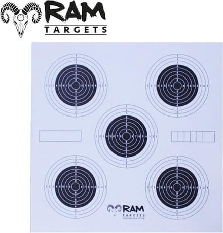 RAM Targets - Schietkaarten -  5 Targets Afgebeeld - 100 Stuks Per Pak