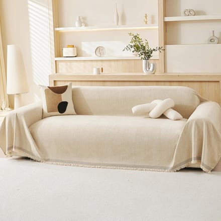 100% Chenille Natural Sofa Large Throw - Extra Large Luxury Soft Blanket for Couch, Chair, or Bed, Cream Beige - 180x230CM