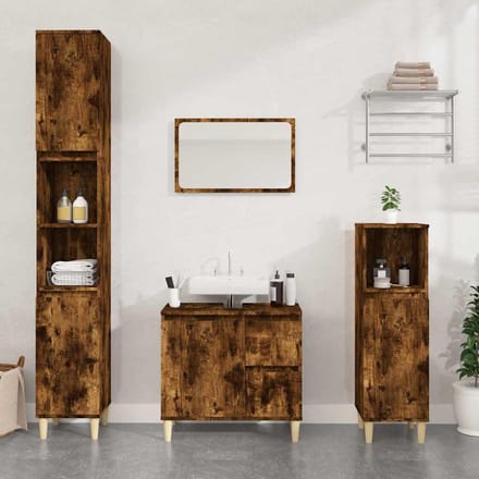 vidaXL - Badkamerkast - 65x33x60 - cm - bewerkt - hout - gerookt - eikenkleurig