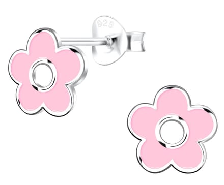 Joy|S - Zilveren roze bloem oorbellen - 8 mm - t26