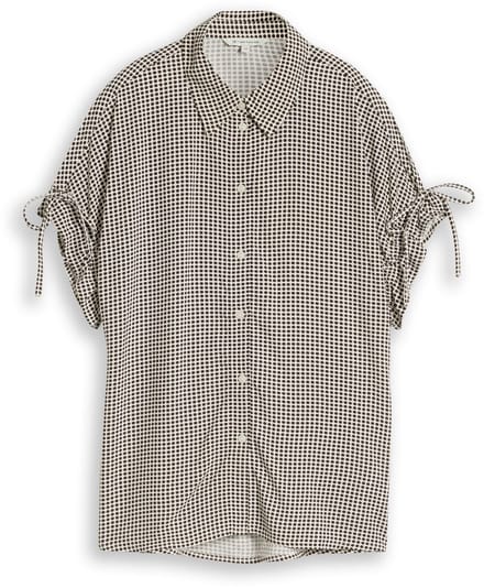 Tom Tailor - Losvallende blouse met strikken - Maat 34 - small brown dot print