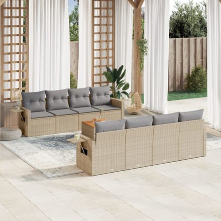 vidaXL - 9-delige - Loungeset - met - kussens - poly - rattan - beige
