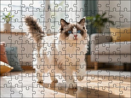 Puzzel Ragdoll in de woonkamer | 120 stukjes | Dierenpuzzel | Kattenpuzzel