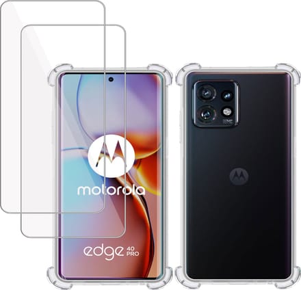 Hoesje + 2x Screenprotector geschikt voor Motorola Edge 40 Pro – Tempered Glass - Extreme Shock Case Transparant