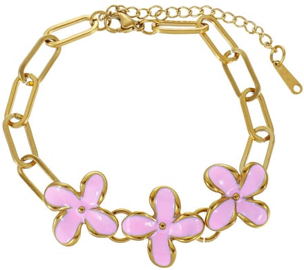 Armband - RVS - bloemen - goudkleurig - verstelbaar 16-21 cm