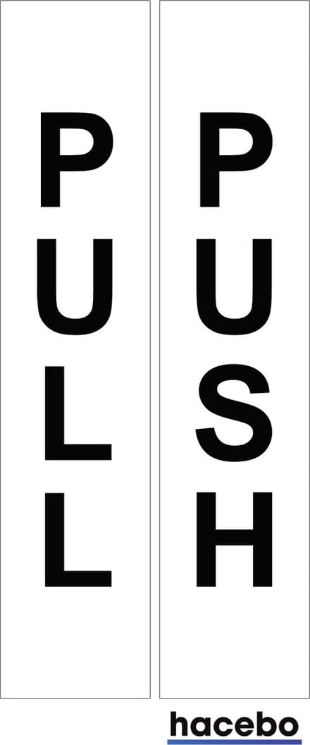 Deursticker Set Push Pull Verticaal - 14x3 cm - Set van 2 stuks - Wit met Zwarte Tekst - Duwen en Trekken - UV en Waterproof