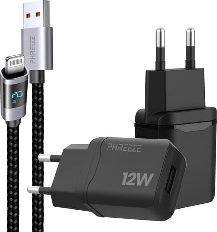 Phreeze usb oplader 15w geschikt voor iPhone 14 13 12 11 X XR XS Max Pro Mini Plus en iPad met Lightning kabel - Usb power adapter