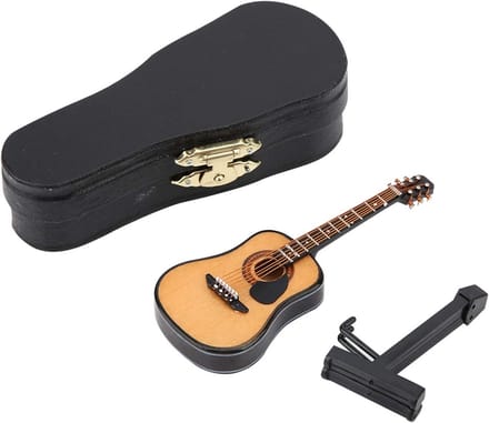 Set van 10cm Houten Miniatuur Gitaren Decoratie met Standaard en Opbergdoos