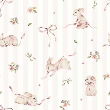 Baby behang Dekornik Rabbits On Stripes