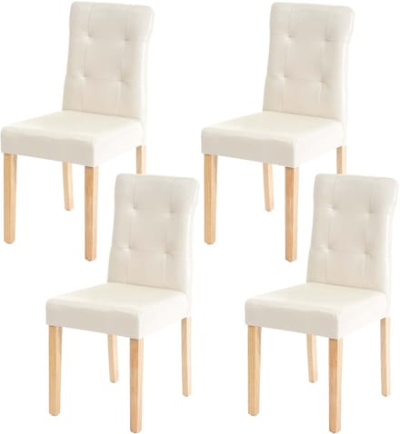 Set van 4 eetkamerstoelen MCW-E58, stoel eetkamerstoelen, MVG-gecertificeerd ~ kunstleer crème, lichtgekleurde poten
