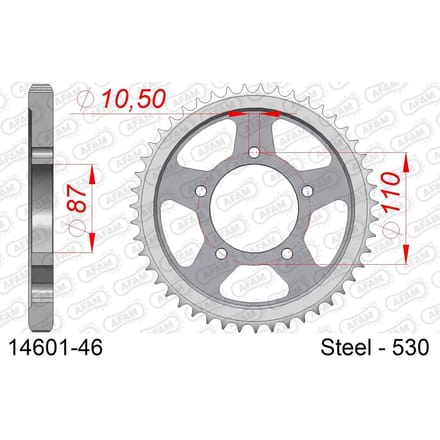 Stalen tandwiel Afam 530 46 dents