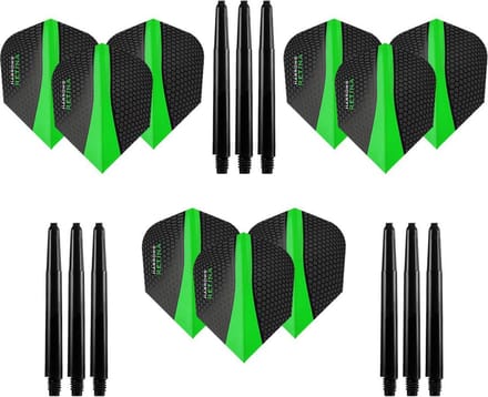 9 stuks Retina – Groen – Darts flights - en 9 stuks - Medium – darts shafts