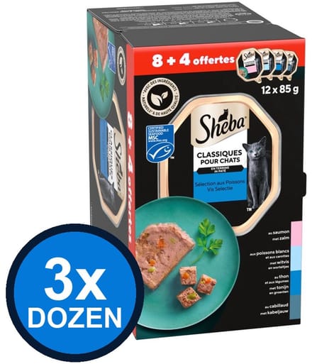 3x Sheba - Classic Paté Vis Selectie Multipack - Kattenvoer Natvoer - 12x85g