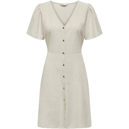 Only beige dames jurk   V-hals   Regular fit   Structuur patroon   Knoopsluiting   Duurzaam   Korte mouw Beige XL