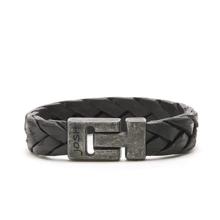 Josh Vintage Heren Armband Leer;Metaal - Zwart