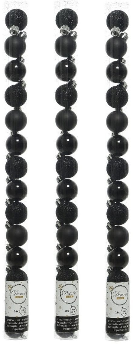 Decoris Mini kerstballen - 42x st - zwart - D3 cm - kunststof - kerstversiering