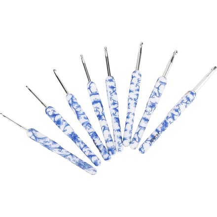 8 stuks Haaknaald Set Blauw Wit Porselein Print Handgepolijst Handwerk DIY Naald met white