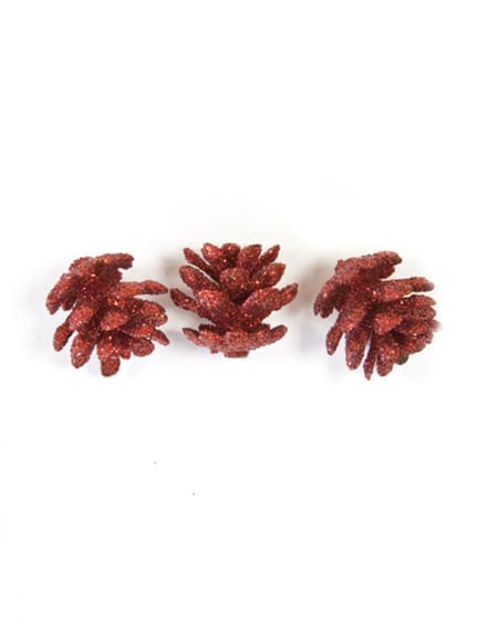 HOBI - 10 rode glitter mini-dennenappels 2 cm kerstdecoratie