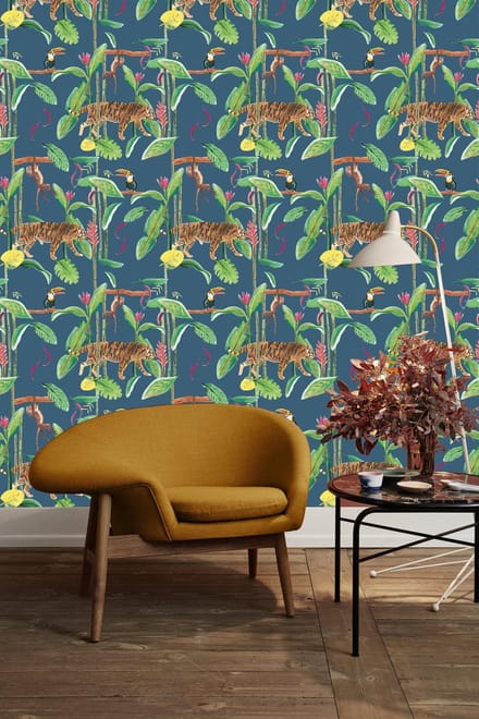 Behang Tiger Jungle blauw