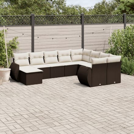 vidaXL - 10-delige - Loungeset - met - kussens - poly - rattan - bruin