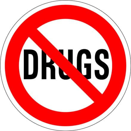 Drugs verboden bord, kunststof 100 mm