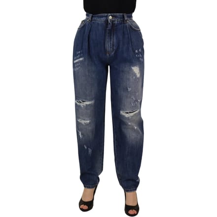 Dolce & Gabbana Blauwe Gewassen Hoge Taille Losse Pasvorm Damesbroek