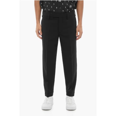 Broek met normale taille en slim fit en enkelrits in zwart