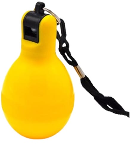 Sportec handfluit / knijpfluit met koord - geel