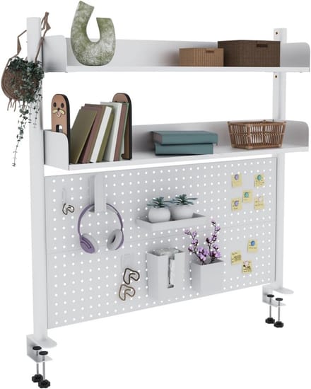 2-laags bureauplank 100 cm wit - Bureauorganizer met pegboard voor thuis, kantoor en slaapkamer