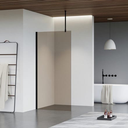 FugaFlow Eccelente Vetro inloopdouche - 110x200cm - rookglas - plafondarm - mat zwart