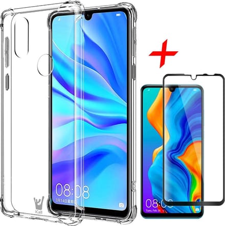 Hoesje geschikt voor Huawei P30 Lite + Screenprotector Full Screen - Transparant Shockproof Case - iCall