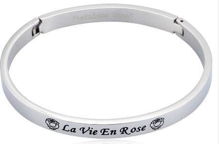 BY-ST6 Bangle Armband met tekst "La Vie En Rose" kleur Zilver 6mm!