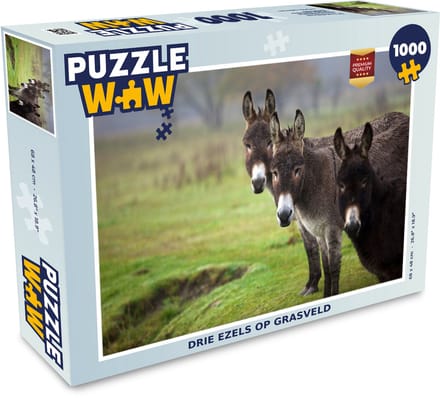 Puzzel Drie ezels op grasveld - Legpuzzel - Puzzel 1000 stukjes volwassenen