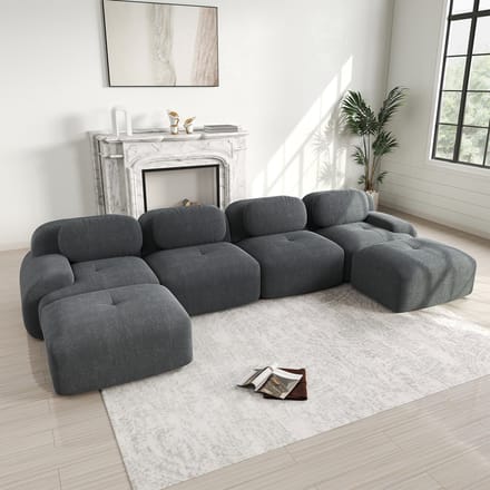 MODFU Modulaire Hoekbank - Frameloos En Ergonomisch - Minimalistisch - Ribstof - Grijs
