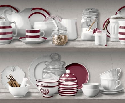 Horizons border planken/servies grs/rd (keuken vliesbehang, multicolor)