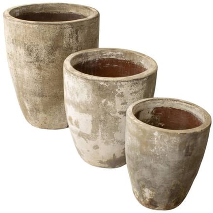 Ronde terracotta bloempotten set 3-delig – antiek wit