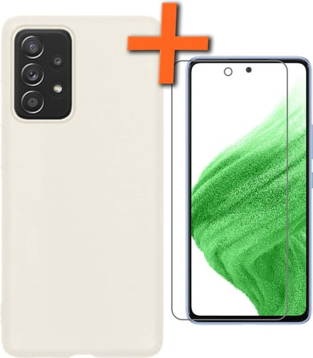 Hoes - Met Screenprotector - Geschikt voor Samsung Galaxy A53 - Sterk & Shockproof - Back Cover - Siliconen Case - Telefoon Hoes - Wit