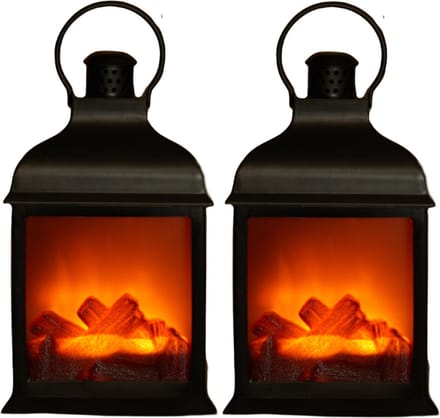 Anna's Collection Sfeerhaard - 2x stuks - zwart - met LED verlichting - 15 x 12 x 23 cm - open haard - sfeerverlichting