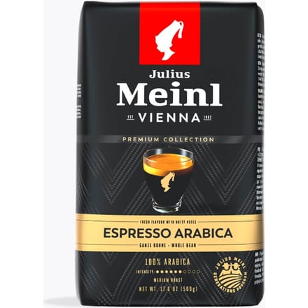 Julius Meinl Premium Espresso Arabica 500 g | Hele bonen | Brazilië, Midden-Amerika | 100% Arabica koffie voor fluweelzachte Weense genietmomenten