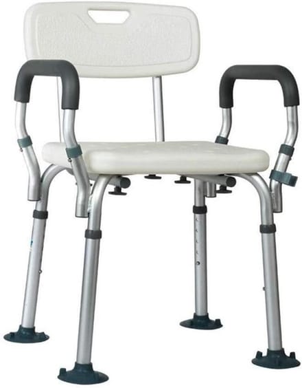 Badstoel met Armleuning - Douchekruk Antislip - Veilig Douchen - Verstelbare Hoogte - 40x42x73-83cm - Wit