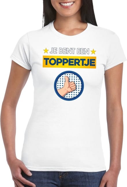Wit feest shirt - Je bent een toppertje met duim omhoog voor dames M