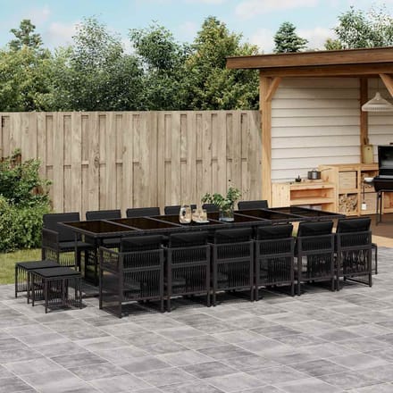 vidaXL - 17-delige - Tuinset - met - kussens - poly - rattan - zwart