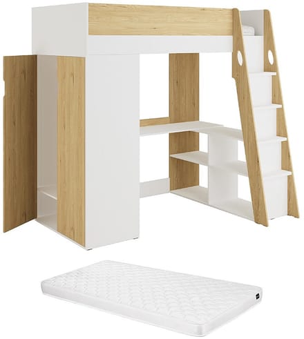 Vente-unique Hoogslaper hout natuurlijk licht, wit 90 x 190 cm