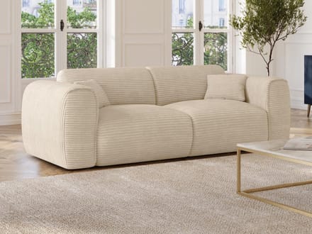 Vente-unique Driezitsslaapbank express in beige ribfluweel - Slaapoppervlak 140 cm - POGNIA
