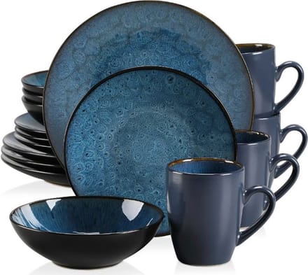 Serviesset – 16 delig – 4 persoons – Porselein - Luxe - Blauw - Bubble
