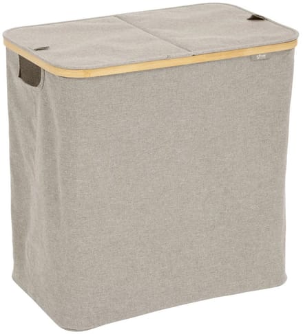 5Five Wasmand dubbel compartiment - polyester - met deksel - beige - 53 x 33 x 54 cm - 80 liter - Tidy Box - Opvouwbaar
