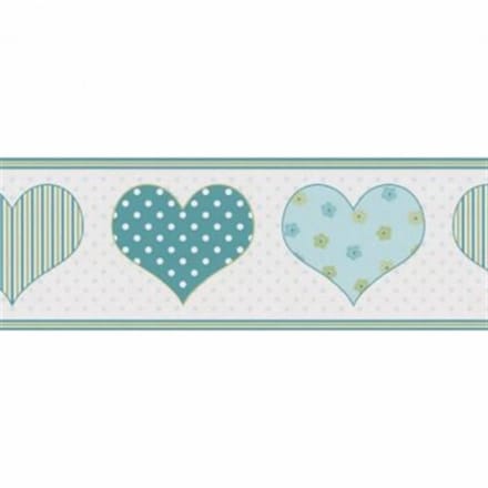 Hartjes behangrand blauw wit