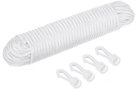 80ft Nylon Vlaggenlijn met Clips - 1/4 Inch Dikke Haringlijn