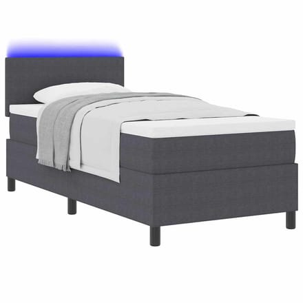 vidaXL - LED - Box - Spring - Bed - Donkergrijs - en - Wit - 90 - x - 190 - cm - Corduroy - stof